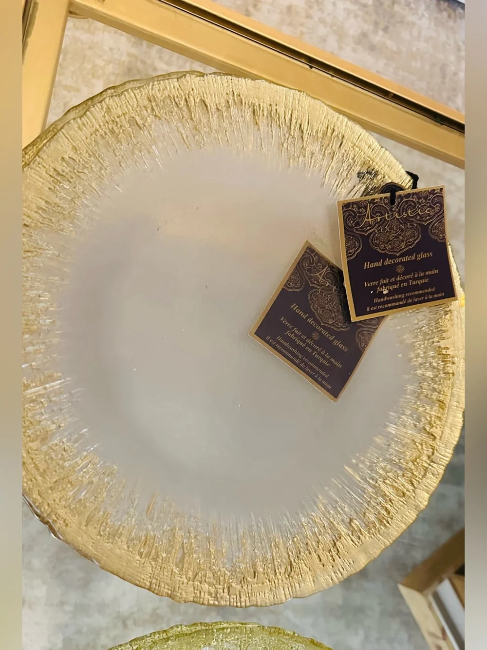 Nordstrom Frosted Glass Bowl and Plate Set with Gold Trim